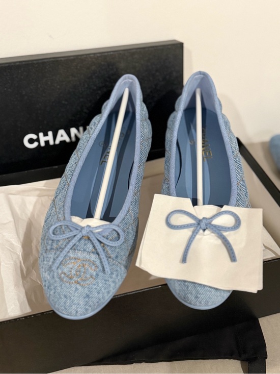 CHANEL Shoes - 2026 CHANEL Light Blue Denim Quilted Ballet Flats 38.5